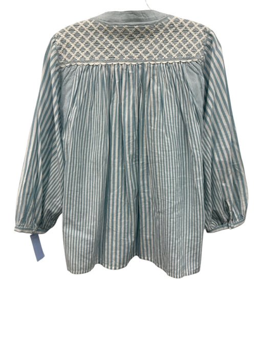 Louise Misha Size 36 Blue & White Cotton Stripe Long Sleeve 1/2 Button Top Blue & White / 36