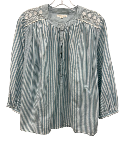 Louise Misha Size 36 Blue & White Cotton Stripe Long Sleeve 1/2 Button Top Blue & White / 36