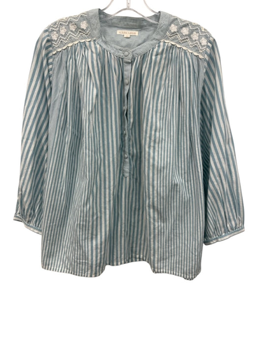 Louise Misha Size 36 Blue & White Cotton Stripe Long Sleeve 1/2 Button Top Blue & White / 36