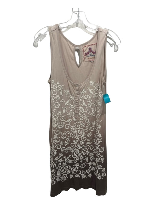 Johnny Was Size S Brown & White Cotton Sleeveless Embroidered Shift Dress Brown & White / S