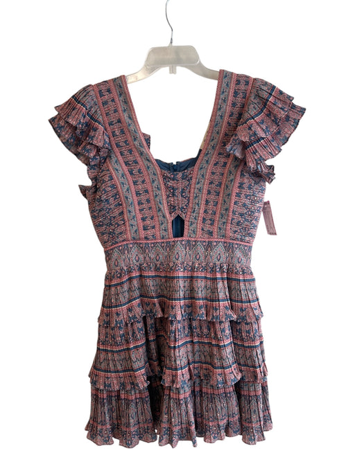 Sea New York Size 6 Pink, Blue & Multi Polyester Ruffle Sleeves Cutout Dress Pink, Blue & Multi / 6