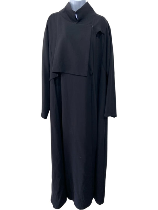 Emporio Armani Size 50 Black Wool Blend Asymmetric Button Trench Coat Black / 50