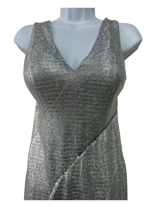 Galvan London Size 6 Silver Viscose Glitter Seqiun Stripe V Neck Sleeveless Gown Silver / 6