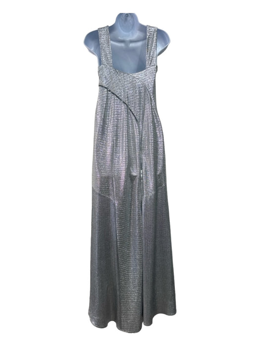 Galvan London Size 6 Silver Viscose Glitter Seqiun Stripe V Neck Sleeveless Gown Silver / 6