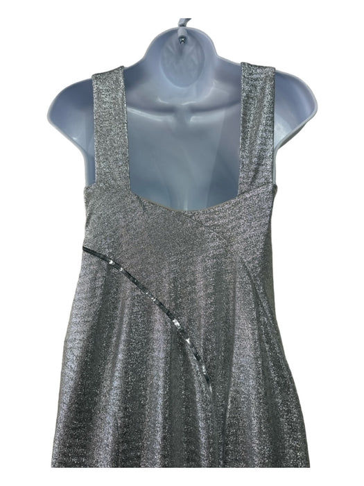 Galvan London Size 6 Silver Viscose Glitter Seqiun Stripe V Neck Sleeveless Gown Silver / 6