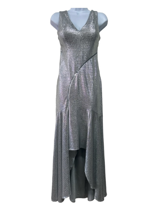 Galvan London Size 6 Silver Viscose Glitter Seqiun Stripe V Neck Sleeveless Gown Silver / 6