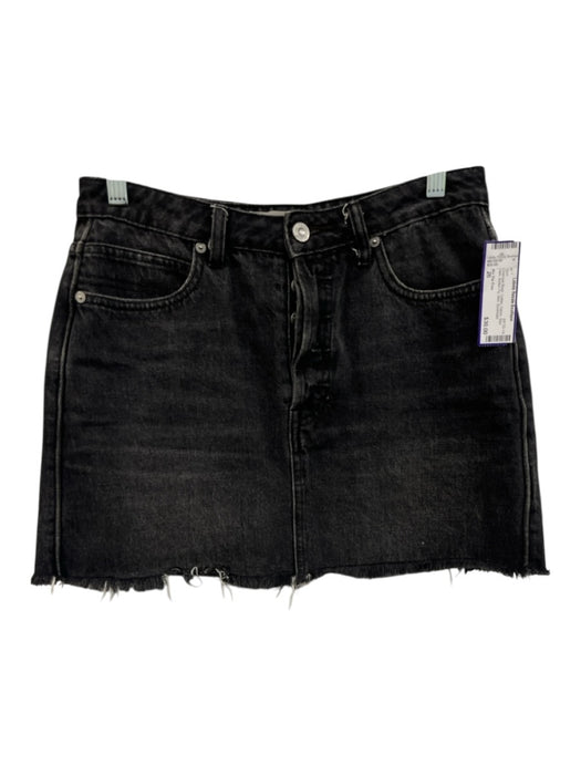 We The Free Size 26 Charcoal Black Cotton Denim Raw Hem Button Fly Mini Skirt Charcoal Black / 26