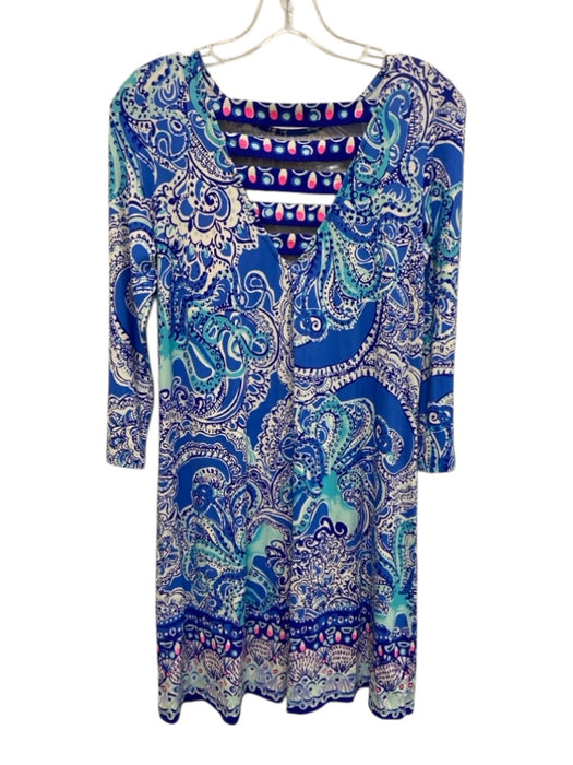 Lilly Pulitzer Size XS Blue & White Rayon Blend Octopus Printed 3/4 Sleeve Dress Blue & White / XS