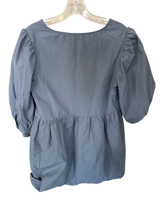 Pomander Place Size M Blue Cotton Blend Half Balloon Sleeve V Neck Stiff Dress Blue / M