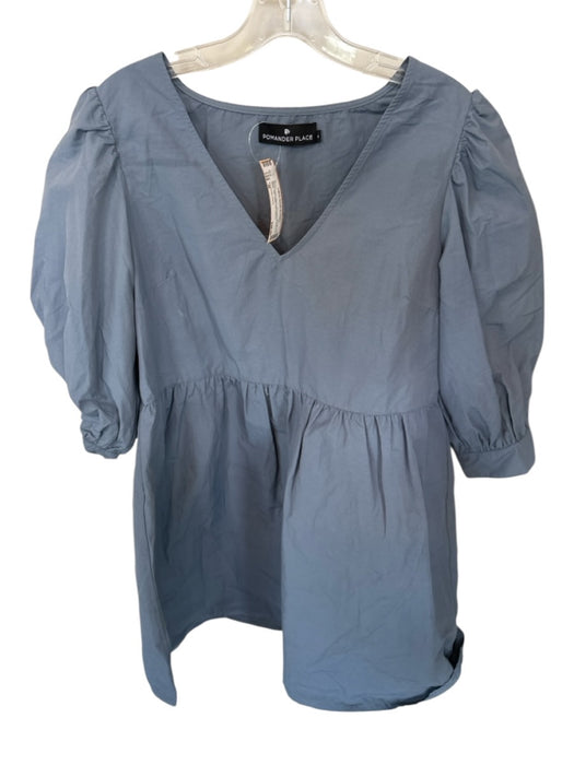 Pomander Place Size M Blue Cotton Blend Half Balloon Sleeve V Neck Stiff Dress Blue / M