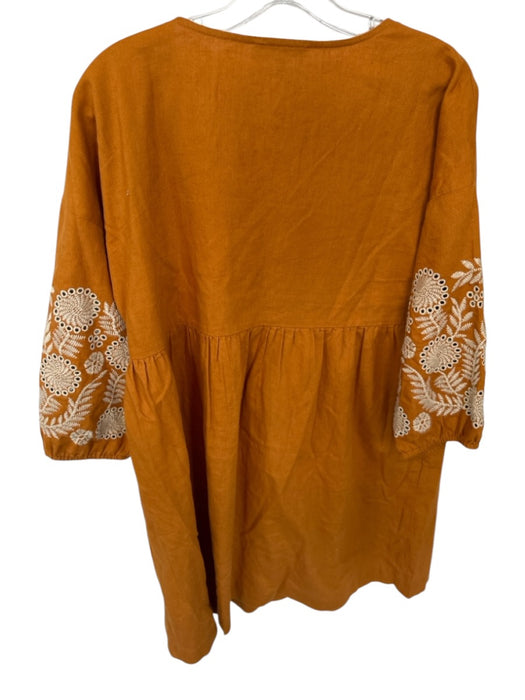 Madewell Size XS Mustard Cotton Embroidered Floral Tiered V Neck Dress Mustard / XS