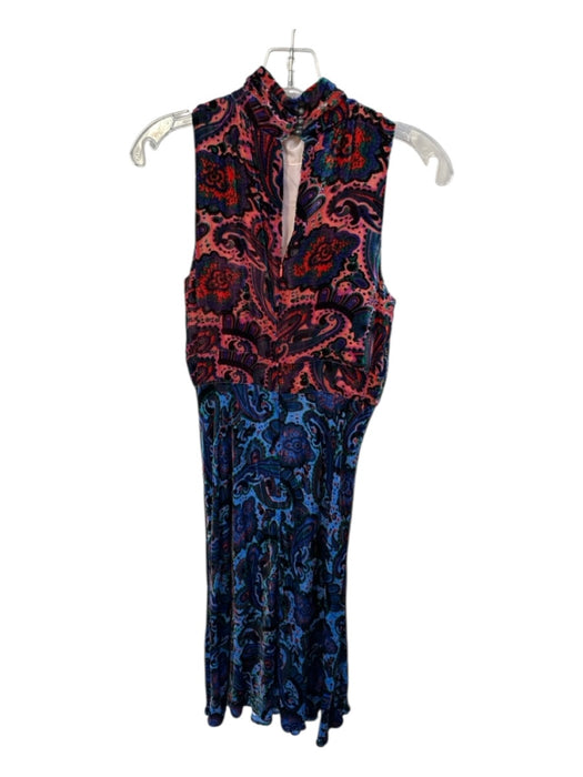 Moulinette Soeurs Size 8 Red & Blue Velvet Mock Neck Paisley Sleeveless Dress Red & Blue / 8