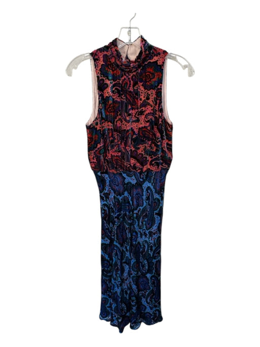 Moulinette Soeurs Size 8 Red & Blue Velvet Mock Neck Paisley Sleeveless Dress Red & Blue / 8