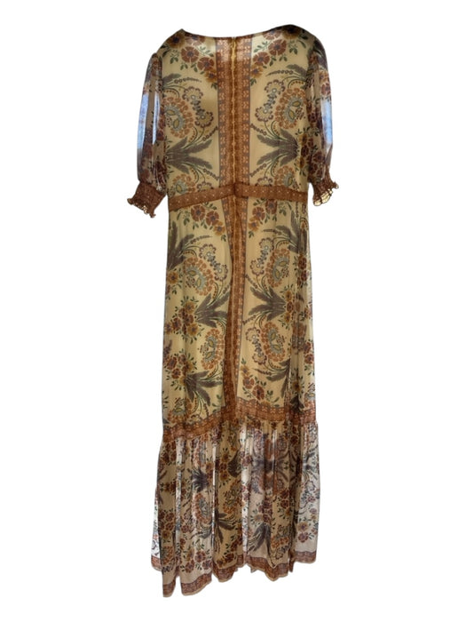 Bohme Size XL Brown & Green Polyester 3/4 Balloon Sleeve Botanical Maxi Dress Brown & Green / XL