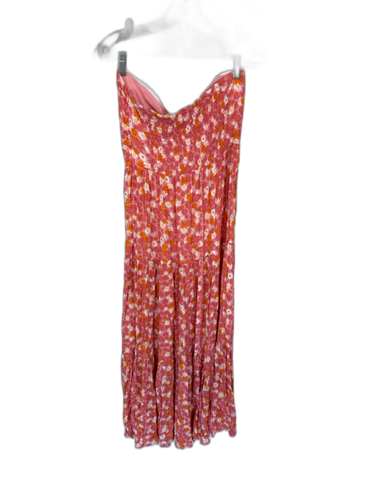 L Space Size XL Pink & Orange Rayon Strapless Flowers Boning slit Dress Pink & Orange / XL
