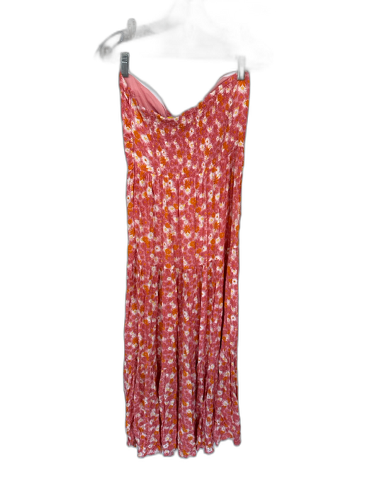 L Space Size XL Pink & Orange Rayon Strapless Flowers Boning slit Dress Pink & Orange / XL