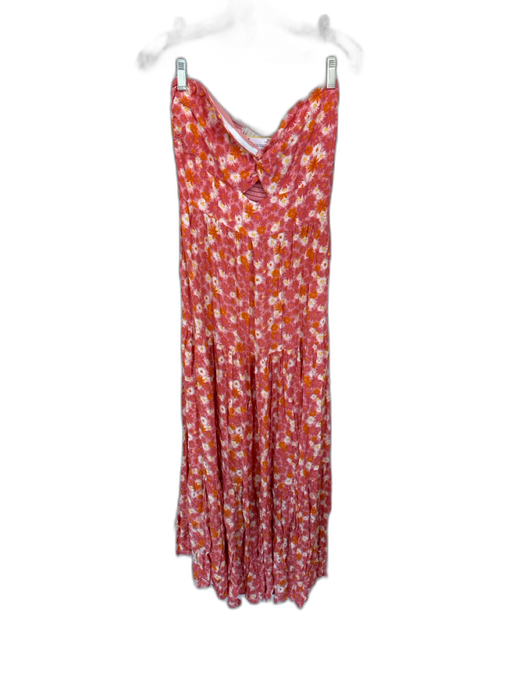 L Space Size XL Pink & Orange Rayon Strapless Flowers Boning slit Dress Pink & Orange / XL
