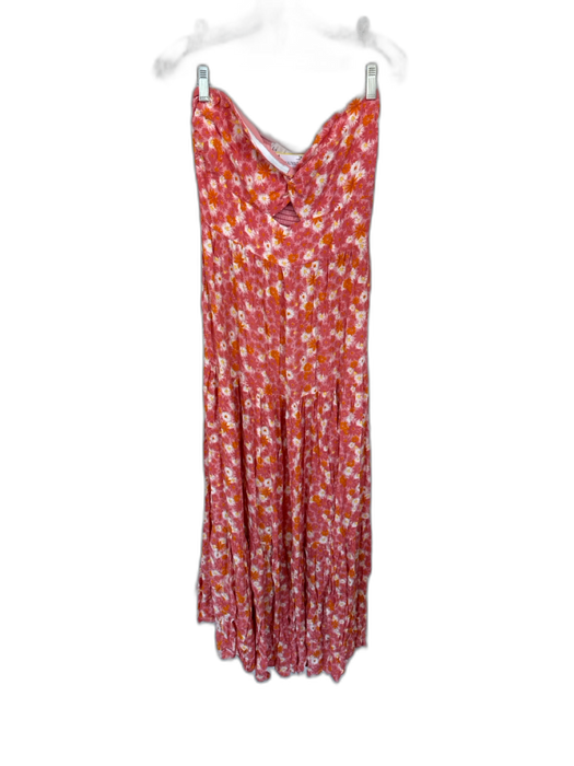 L Space Size XL Pink & Orange Rayon Strapless Flowers Boning slit Dress Pink & Orange / XL