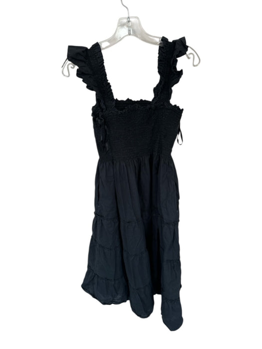 Hill House Size M Black Cotton Smocked Ruffle Sleeve Detail Maxi Tiered Dress Black / M