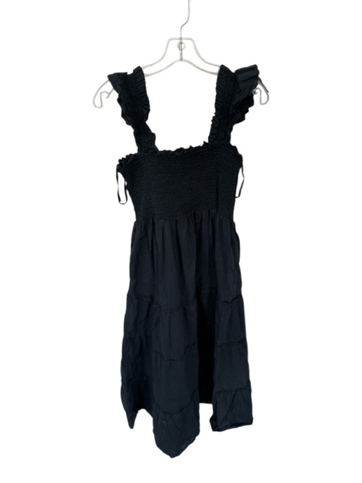 Hill House Size M Black Cotton Smocked Ruffle Sleeve Detail Maxi Tiered Dress Black / M