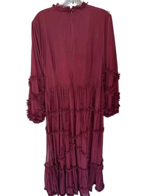 Jessakae Size 1X Burgundy Polyester Mesh Long Sleeve Detail Back Zip Gown Burgundy / 1X