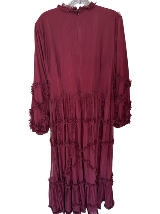 Jessakae Size 1X Burgundy Polyester Mesh Long Sleeve Detail Back Zip Gown Burgundy / 1X