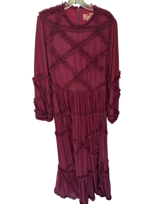 Jessakae Size 1X Burgundy Polyester Mesh Long Sleeve Detail Back Zip Gown Burgundy / 1X