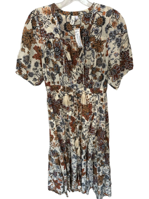 Elan Size M Multi Linen Button Up Floral Maxi Ties Dress Multi / M