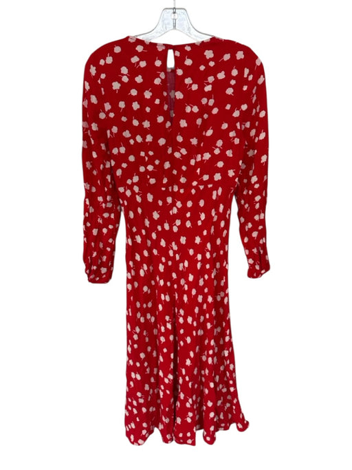M&S Size 38 Red & White Viscose Long Sleeve Flowers Midi Dress Red & White / 38