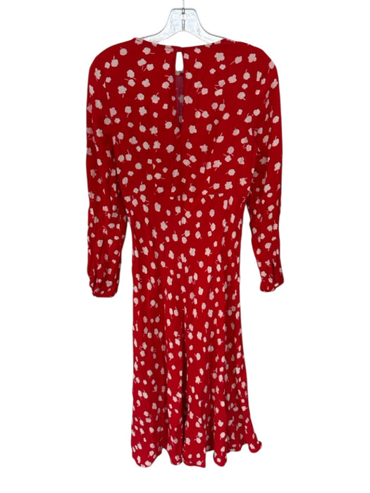 M&S Size 38 Red & White Viscose Long Sleeve Flowers Midi Dress Red & White / 38