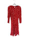 M&S Size 38 Red & White Viscose Long Sleeve Flowers Midi Dress Red & White / 38