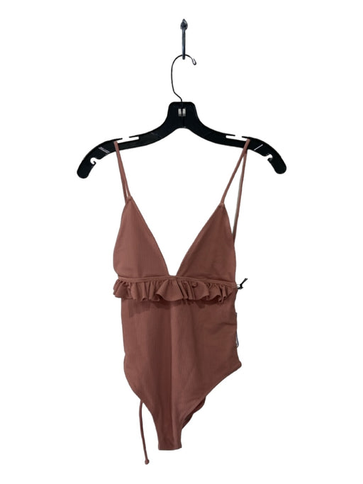 Tularosa Size S Brown Nylon Blend One Piece Ribbed Ruffle Detail Swimsuit Brown / S