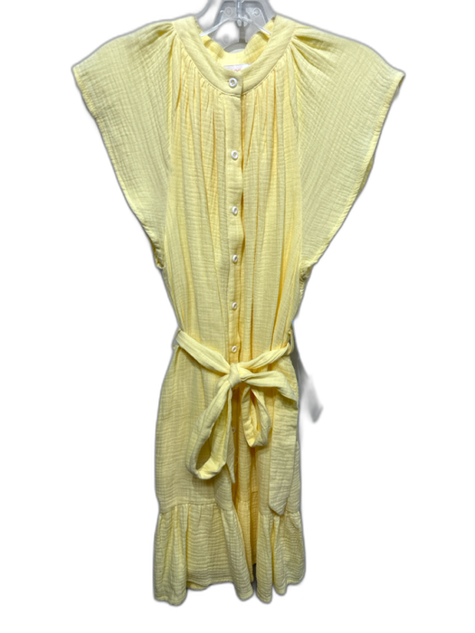 Victoria Dunn Size XS Yellow Cotton Button Up Cap Sleeve Sash Included Dress Yellow / XS
