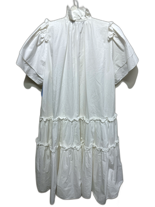 Hunter Bell Size S White Cotton Quarter Button Ruffle Detail Cap Sleeve Dress White / S