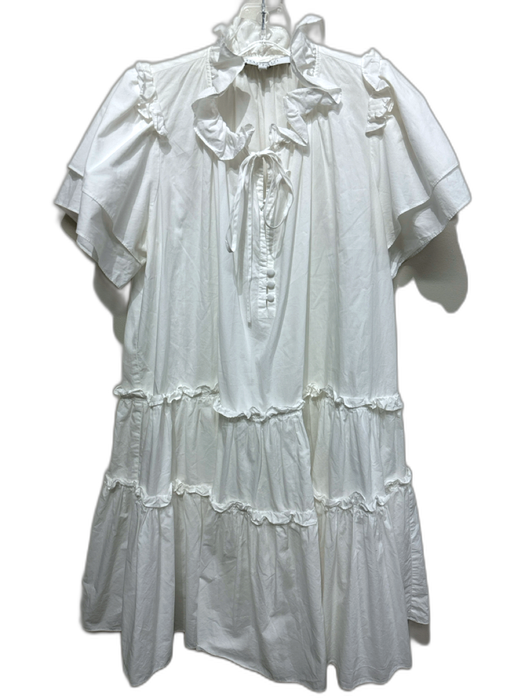 Hunter Bell Size S White Cotton Quarter Button Ruffle Detail Cap Sleeve Dress White / S