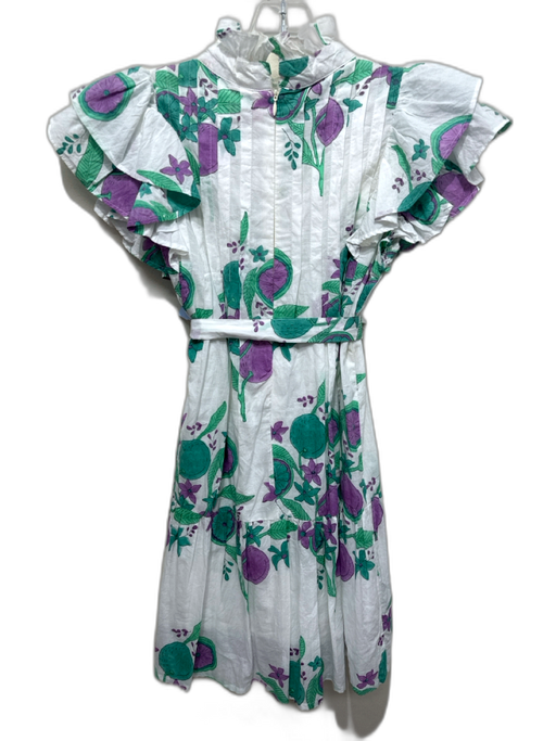 Victoria Dunn Size XS White, Teal, Multi Cotton Pleat Detail Floral Print Dress White, Teal, Multi / XS