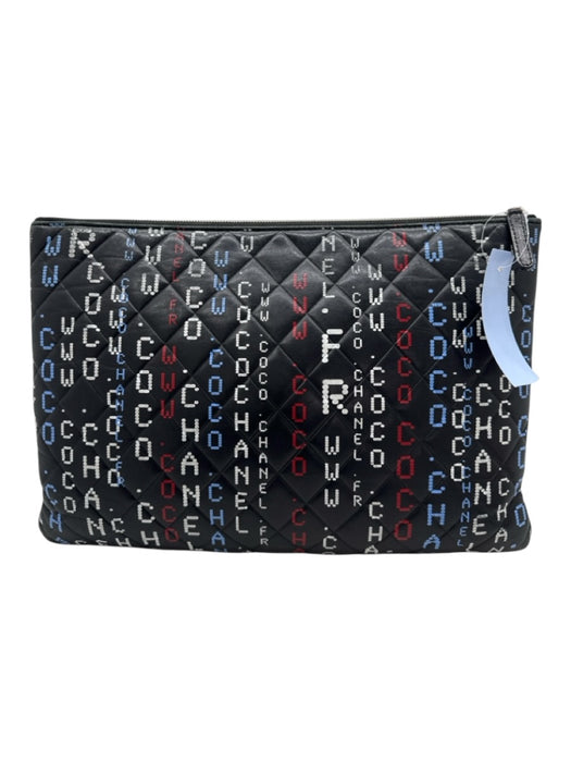 Chanel Black, White, Multi Leather Diamond All Over Print Zip closure Bag Black, White, Multi / S
