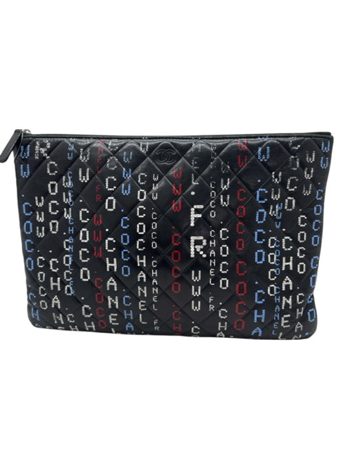 Chanel Black, White, Multi Leather Diamond All Over Print Zip closure Bag Black, White, Multi / S