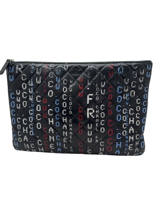 Chanel Black, White, Multi Leather Diamond All Over Print Zip closure Bag Black, White, Multi / S