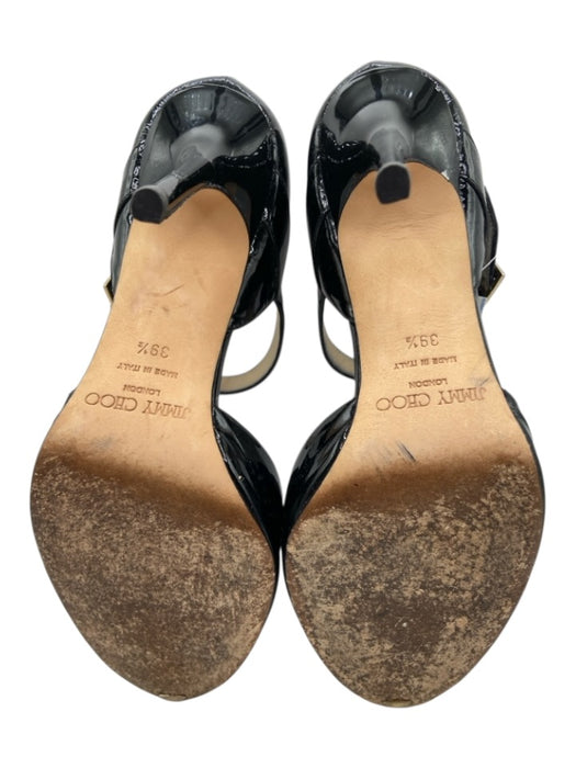 Jimmy Choo Shoe Size 39.5 Black Patent Leather Ankle Strap Peep Toe Pumps Black / 39.5