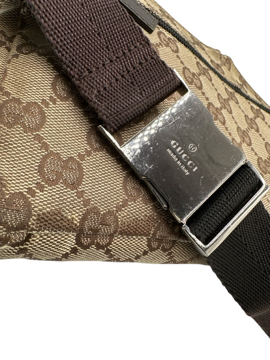 Gucci Brown & Beige Canvas Leather Detail Guccissima Zip Belt Bag Bag Brown & Beige / Small