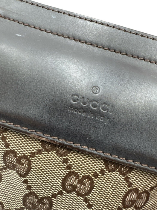 Gucci Brown & Beige Canvas Leather Detail Guccissima Zip Belt Bag Bag Brown & Beige / Small