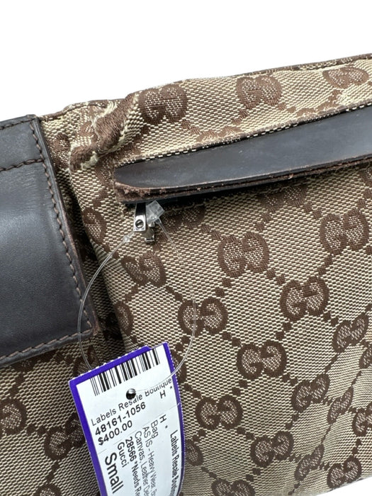 Gucci Brown & Beige Canvas Leather Detail Guccissima Zip Belt Bag Bag Brown & Beige / Small