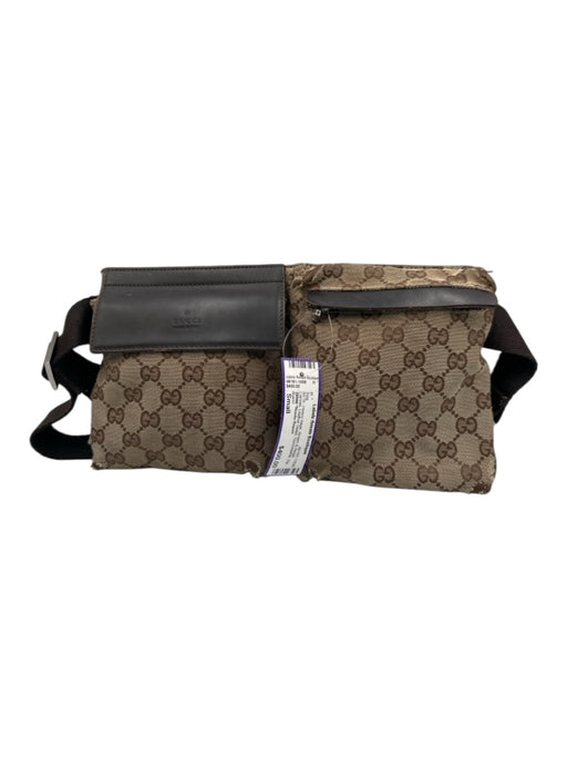 Gucci Brown & Beige Canvas Leather Detail Guccissima Zip Belt Bag Bag Brown & Beige / Small