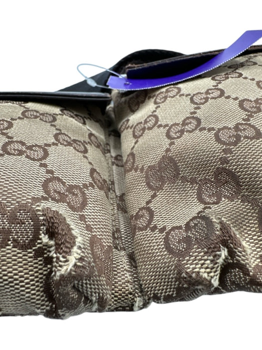 Gucci Brown & Beige Canvas Leather Detail Guccissima Zip Belt Bag Bag Brown & Beige / Small