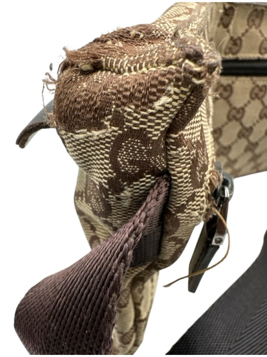 Gucci Brown & Beige Canvas Leather Detail Guccissima Zip Belt Bag Bag Brown & Beige / Small