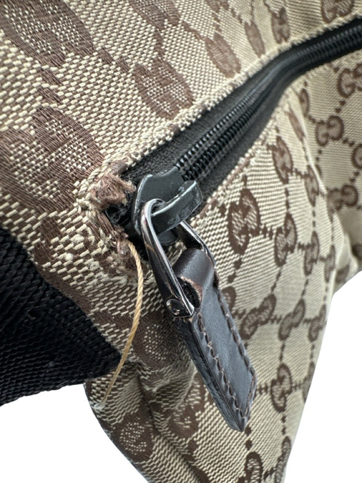 Gucci Brown & Beige Canvas Leather Detail Guccissima Zip Belt Bag Bag Brown & Beige / Small