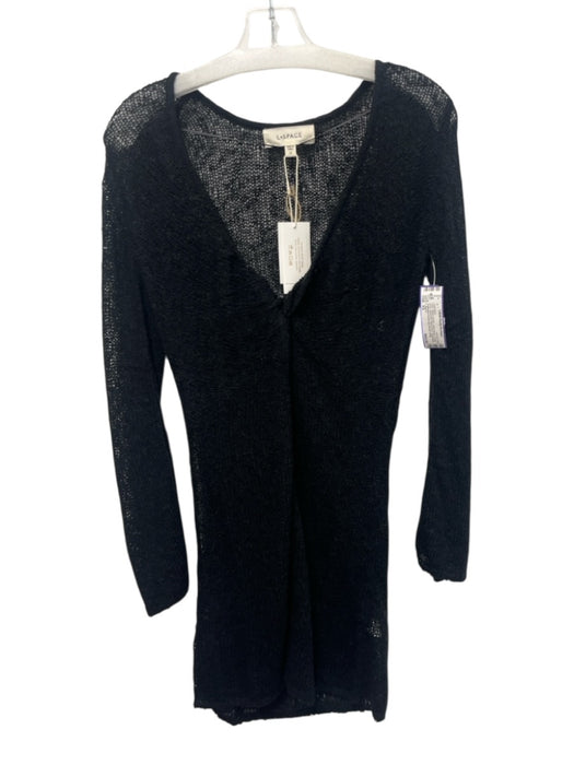 L Space Size XS Black Acrylic Long Sleeve Twist Knot Open Knit swimwear Black / XS