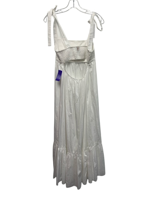 Misa Size Small White Cotton Tie Strap Pleated Shirred Cut Out Dress White / Small