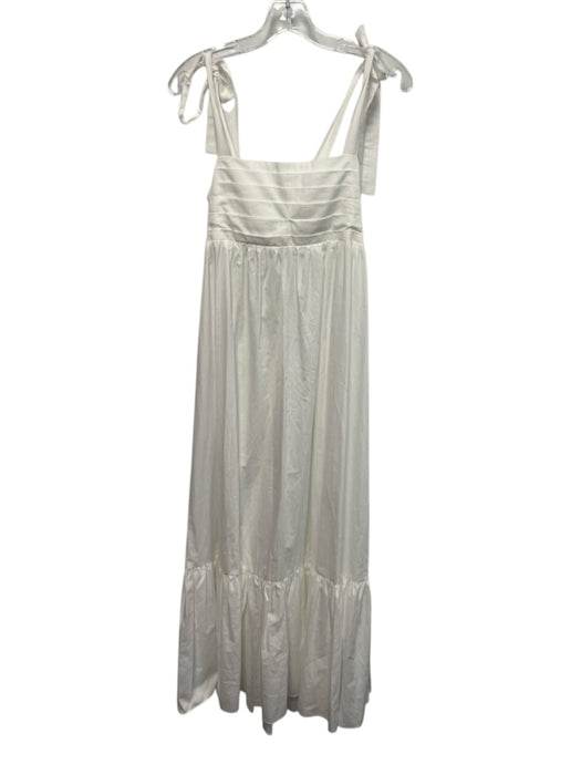 Misa Size Small White Cotton Tie Strap Pleated Shirred Cut Out Dress White / Small